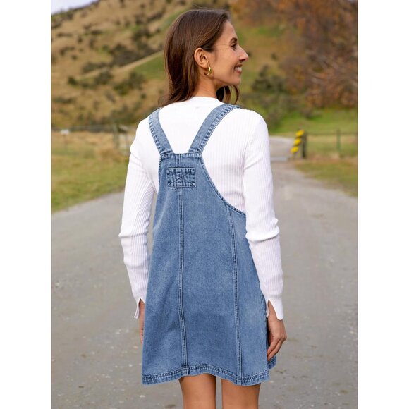 Women's Denim Overalls Light Blue Size M Pockets Adjustable Straps Casual - Picture 7 of 8
